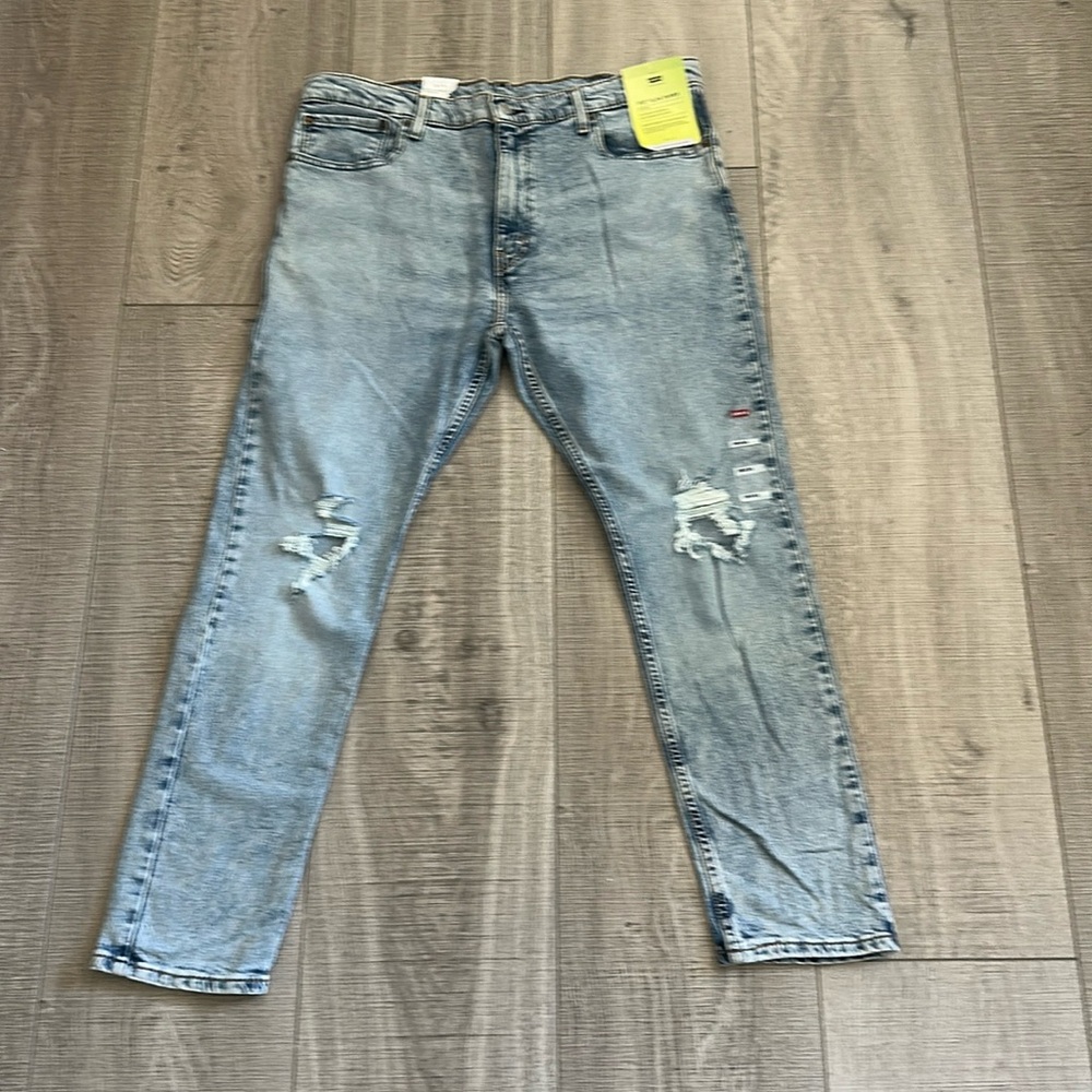 New Levi's Men's 38x30 512 Slim Taper Fit Distressed Ripped Lightwash Jeans